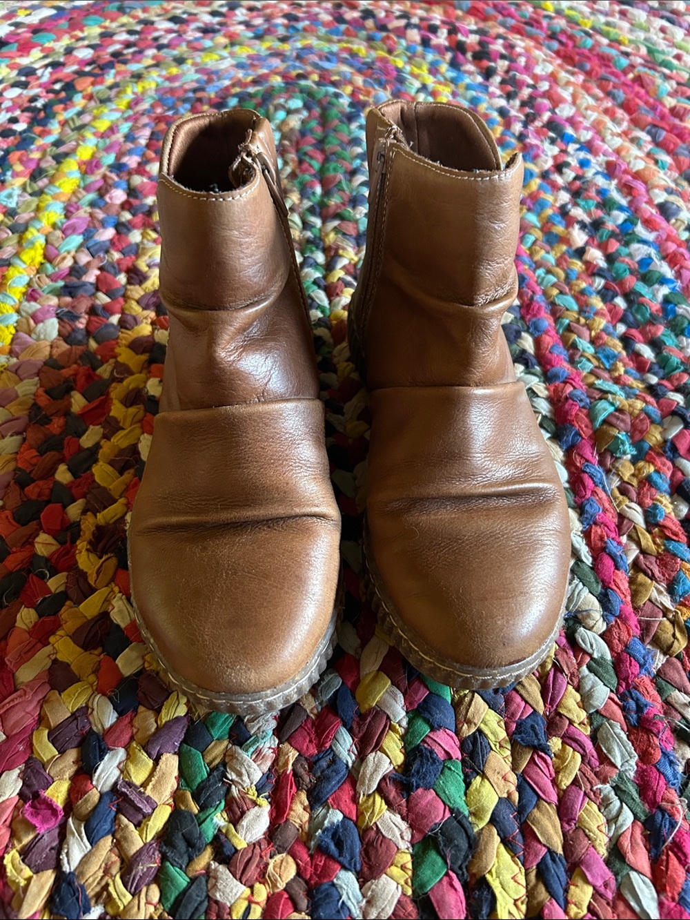 Clarks Cognac Leather Ankle Booties with Side Zip